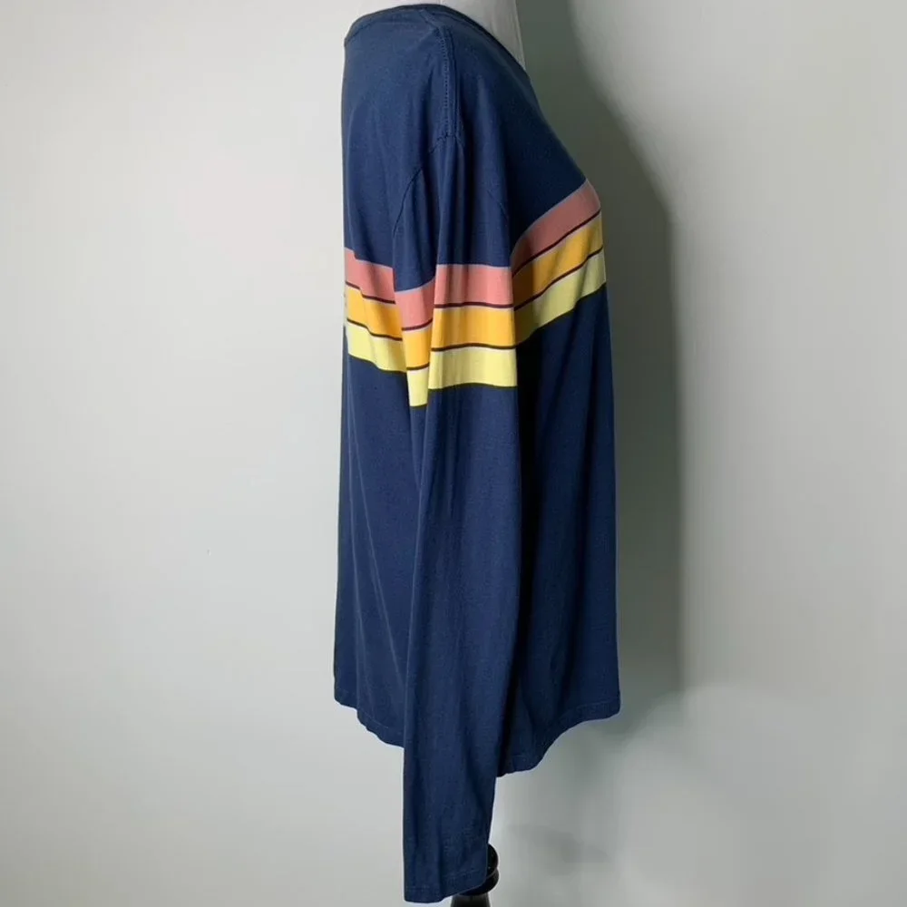 Marine Layer Men's Blue Long Sleeve Cooper Tee Indigo Sunset Stripes Sz Medium